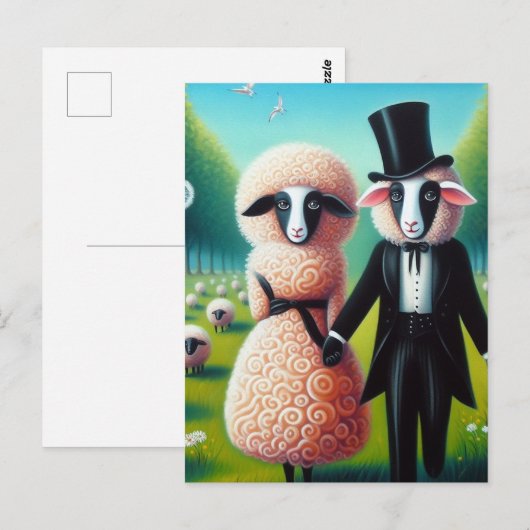 Een Schattige schaapskoppel Briefkaart (Voorkant / Achterkant)