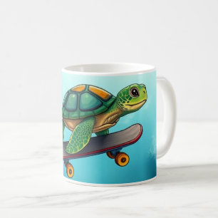 Een schattige schildpad die op een skateboard rijd koffiemok