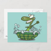 een schattige schildpad in zijn schelp schrobt een briefkaart (Voorkant / Achterkant)