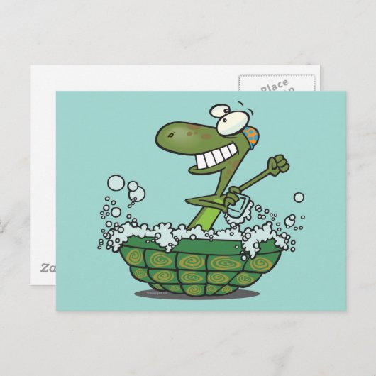 een schattige schildpad in zijn schelp schrobt een briefkaart (Voorkant / Achterkant)