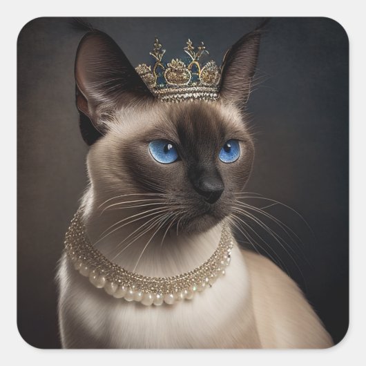 Een schattige Siamese poes met parelmoer en kettin Vierkante Sticker (Voorkant)