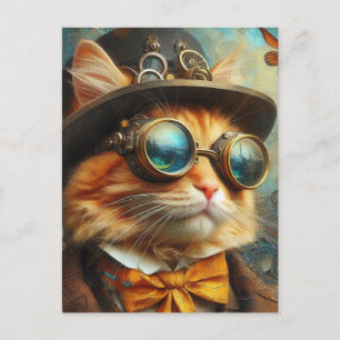 Een schattige steampunk gemberkat briefkaart