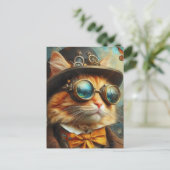 Een schattige steampunk gemberkat briefkaart (Staand voorkant)