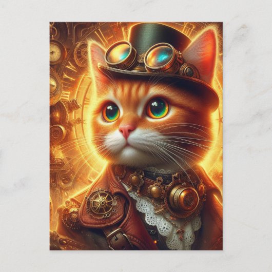 Een schattige steampunk gemberkat briefkaart (Voorkant)