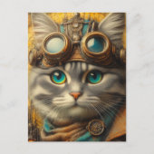 Een schattige steampunk grijze kat briefkaart (Voorkant)