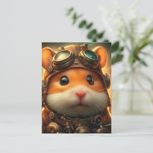 Een schattige steampunk hamster briefkaart (Staand voorkant)