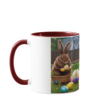 Een Schattige stel paashaas in een mand en eieren