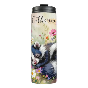 Een Schattige Stinkdier Die in Bloemen Slaapt Gepe Thermosbeker