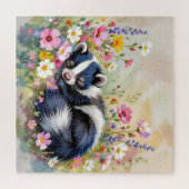 Een Schattige Stinkdier die in Bloemen Slaapt Legpuzzel (Horizontaal)