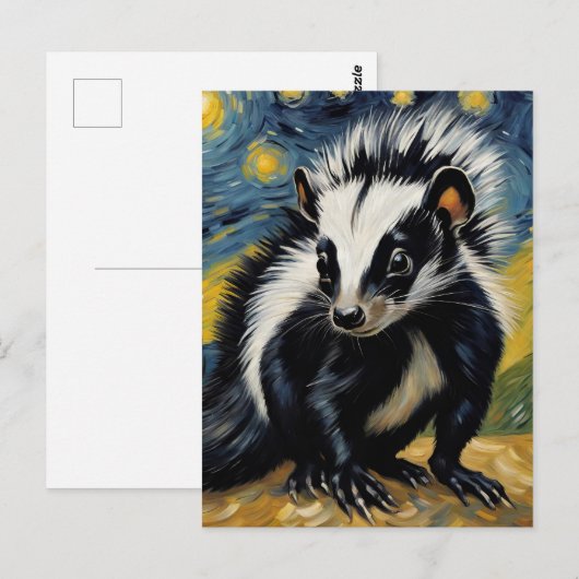 Een schattige stinkdier in een sterrennacht briefkaart (Voorkant / Achterkant)