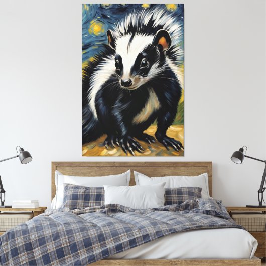 Een schattige stinkdier in een sterrennacht canvas afdruk (Insitu (Slaapkamer))