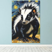 Een schattige stinkdier in een sterrennacht canvas afdruk (Insitu (Houten vloer))