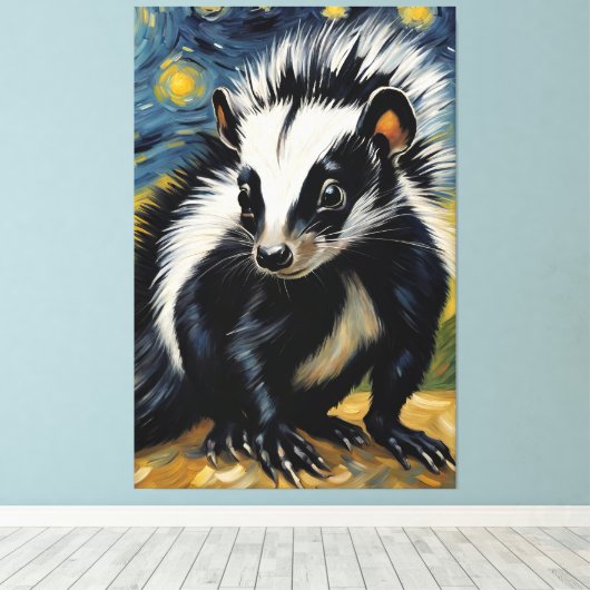 Een schattige stinkdier in een sterrennacht canvas afdruk (Insitu (Houten vloer))