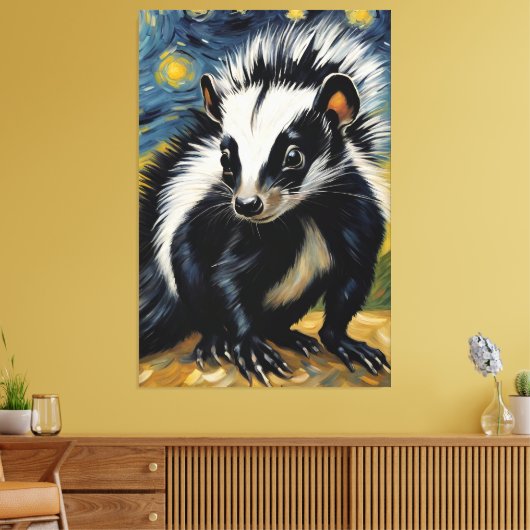 Een schattige stinkdier in een sterrennacht canvas afdruk (Insitu (Woonkamer))