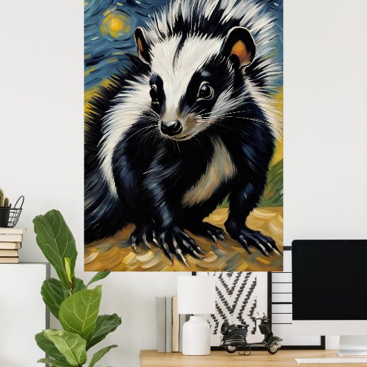 Een schattige stinkdier in een sterrennacht poster (Thuiskantoor)