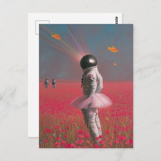 Een schattige surrealistische astronaut met een di briefkaart (Voorkant / Achterkant)