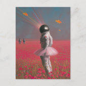 Een schattige surrealistische astronaut met een di briefkaart (Voorkant)