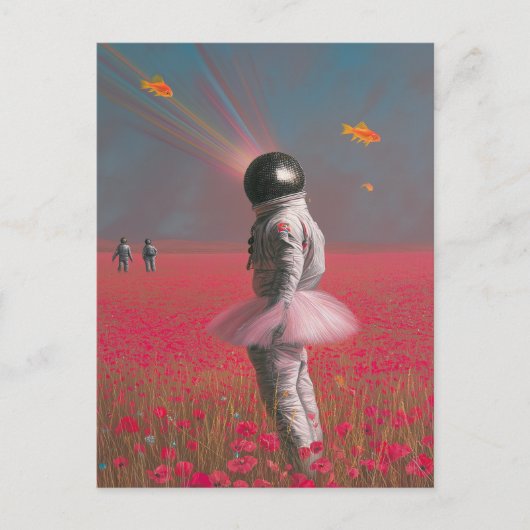 Een schattige surrealistische astronaut met een di briefkaart (Voorkant)