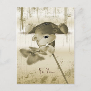 Een schattige tederbeer met een bloem - briefkaart