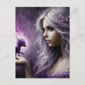 Een Schattige Tiny Paarse Dragon en Lady Briefkaart (Voorkant)