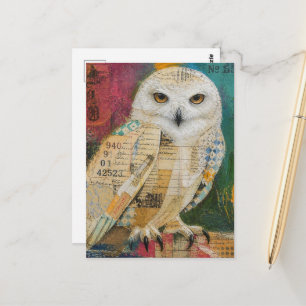 Een schattige uil mixed media collage briefkaart