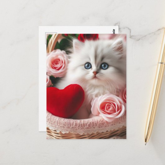 Een schattige Valentijn Kitten Briefkaart (Voorkant / Achterkant in situ)