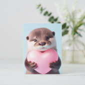 Een schattige Valentijn Otter roze hart Briefkaart (Staand voorkant)