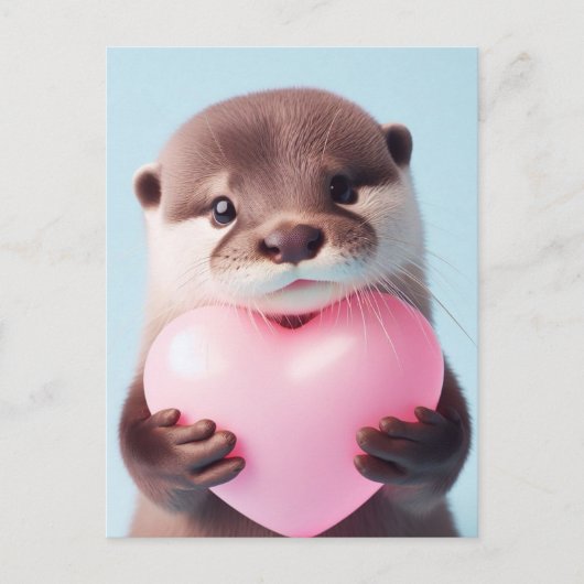 Een schattige Valentijn Otter roze hart Briefkaart (Voorkant)