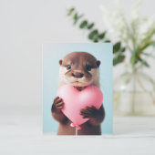 Een schattige Valentijn Otter roze hartballon Briefkaart (Staand voorkant)