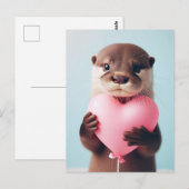 Een schattige Valentijn Otter roze hartballon Briefkaart (Voorkant / Achterkant)