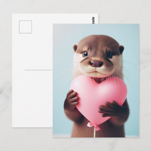 Een schattige Valentijn Otter roze hartballon Briefkaart (Voorkant / Achterkant)