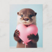 Een schattige Valentijn Otter roze hartballon Briefkaart (Voorkant)