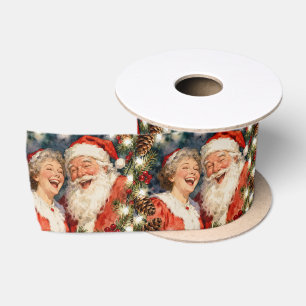 Een Schattige Vintage Kerstman en -vrouw Nostalgis Satijnen Lint