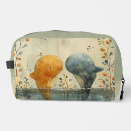 Een Schattige Waterverf schilderij van twee walvis Toilettasje