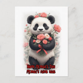 Een schattige wilde panda omringd door bloemen op  feestdagenkaart