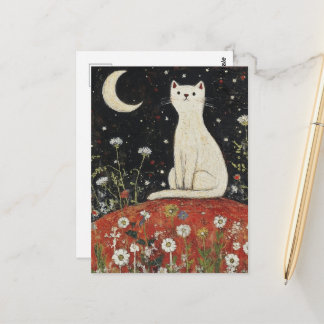 Een Schattige Witte Kat Volkskunst Briefkaart