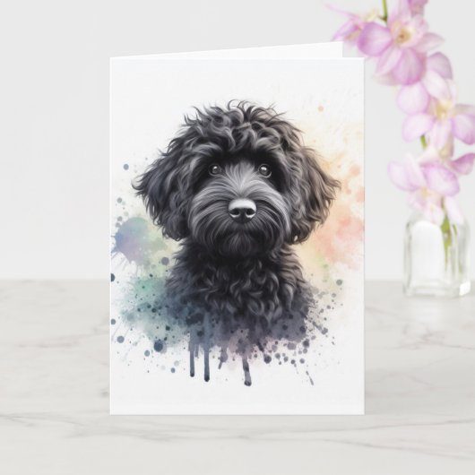 Een schattige zwarte cockapoo kaart (Orchidee)