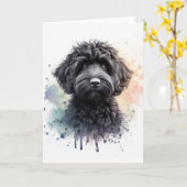 Een schattige zwarte cockapoo kaart (Gele Bloem)