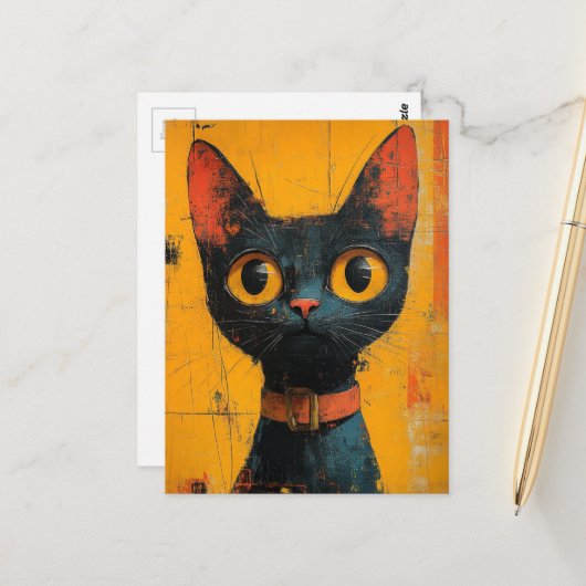Een Schattige Zwarte Kat Briefkaart (Voorkant / Achterkant in situ)
