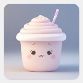 Een Schattigee aardbeienmilkshake Vierkante Sticker