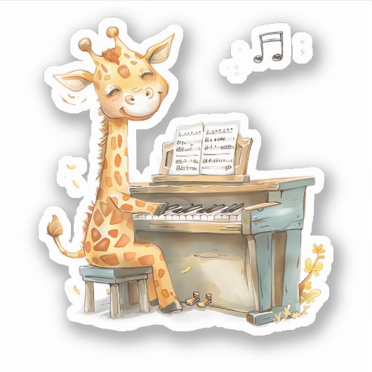 Een Schattigee Baby-Giraffe speelt gitaar Sticker (Voorkant)