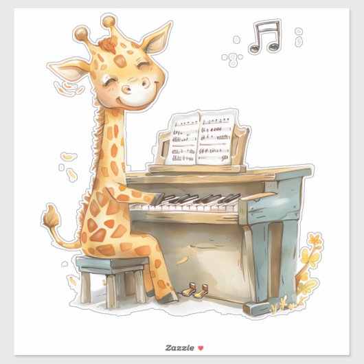Een Schattigee Baby-Giraffe speelt gitaar Sticker (Vel)