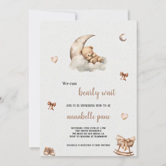 EEN SCHATTIGEE BRUINE BEER BABYSHOWER UITNODIGING (Voorkant)