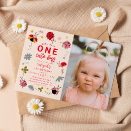 EEN Schattigee Bug Ladybug 1e Verjaardag Party Fot Kaart