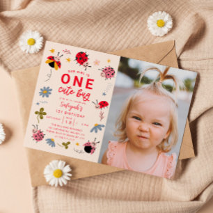 EEN Schattigee Bug Ladybug 1e Verjaardag Party Fot Kaart