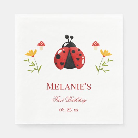 Een Schattigee Bug lieveheersbeestje 1e verjaardag Servet (Voorkant)