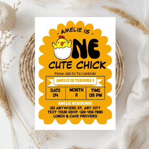 Een Schattigee Chick Girl 1e verjaardagsfeestje Kaart