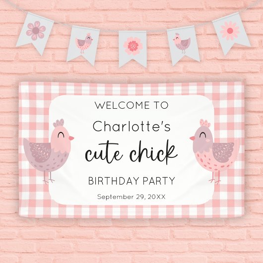 Een Schattigee Chick Peach 1e verjaardag Welkom Spandoek