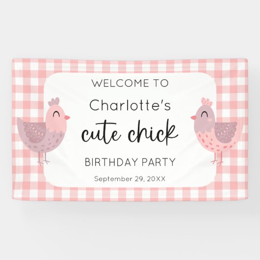 Een Schattigee Chick Peach 1e verjaardag Welkom Spandoek (Horizontaal)