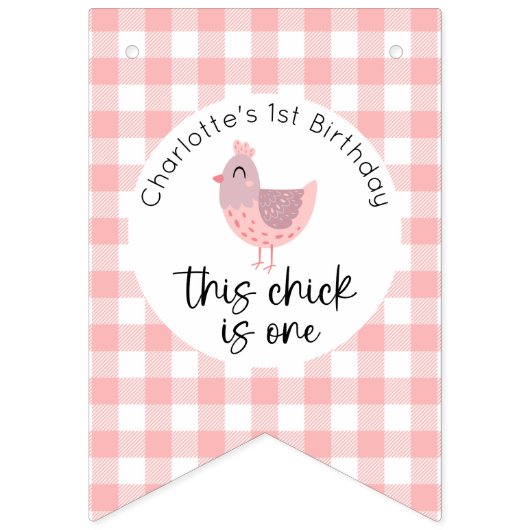 Een Schattigee Chick Peach verjaardagsbanner Vlaggetjes (Eerste vlag)